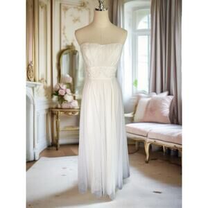 1970s Union Made Vintage Wedding Prom Dress Empire Waist White Tulle XS Made USA